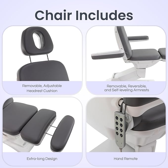 Medical Spa Exam Chair - Electric Massage Table for Spa Facial Solutions - 4-Motor Salon Bed with Remote Control, 2-Year Warranty - Esthetician Equipment for Medical Office - Gray