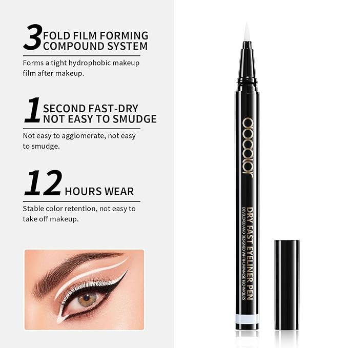 docolor Waterproof Eyeliner Pen Longwearing with Ultra-Fine Tip Liquid Eye Liner (White)