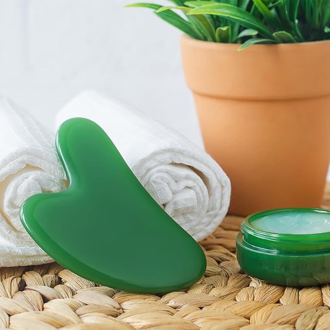 rosenice Gua Sha Facial Tools: 2 Pcs Jade Stone Guasha for Face Skincare Sculpting Tool - Jawline Sculpting Massager for Puffiness Reducing