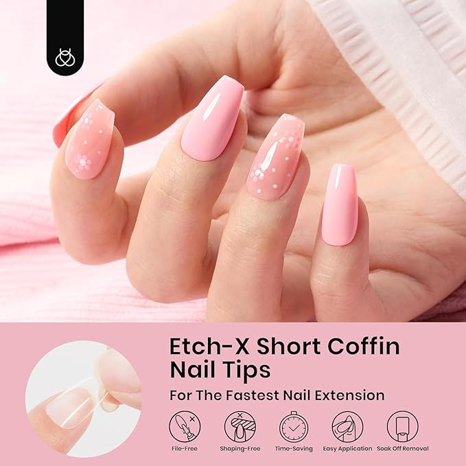 Beetles Gel Nail Tips Short Coffin Pre-Etched Nail Tips, 12 Sizes 288 Pcs Full Cover Soft Tips Half Matte False Nails Clear Acrylic Press on Nails Extension DIY Manicure Gifts for Women