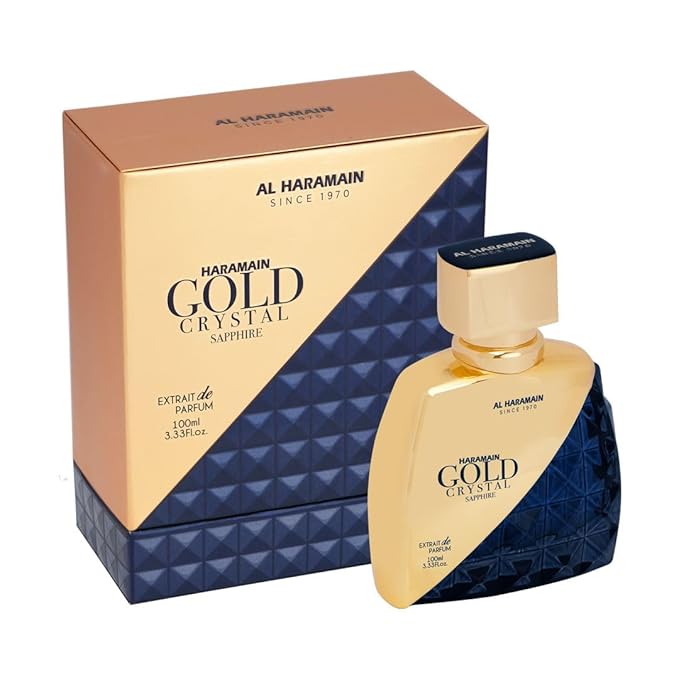 Al Haramain Gold Crystal Sapphire for Unisex - Arabian Perfume for Women and Men - Long Lasting Fragrance - Arabic Perfume - Eau de Parfum - 3.33 oz EDP Spray