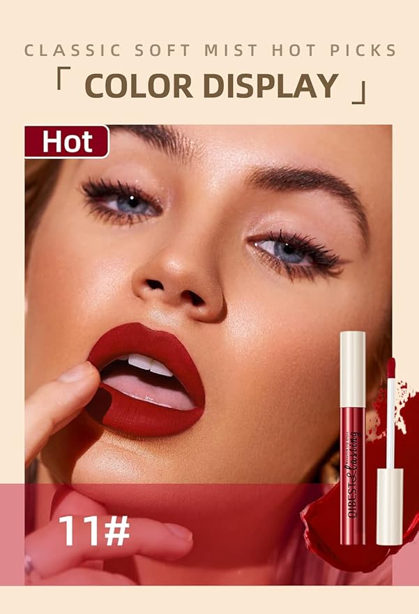 12Pcs Makeup Matte Lipstick Lip Kit, Classic Nudes & Bold Reds Lipstick Set, Non-Stick Cup Not Fade Liquid Lipstick Waterproof Long Lasting Durable Nude Lip Gloss, labiales mate 24 horas originale