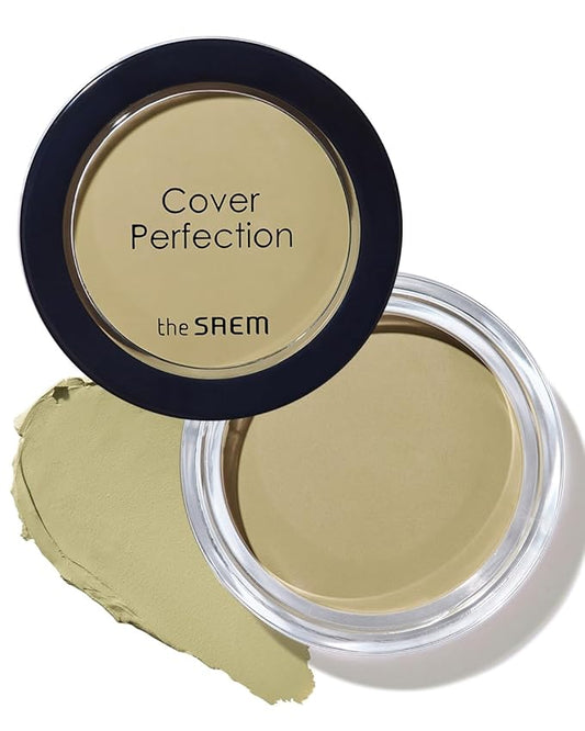 THESAEM Cover Perfection Pot Concealer #Green Beige - High Adherence & Coverage Balm, Conceals & Corrects Redness Spots, Matte Finish Sebum Control for Oily and Combination Skin