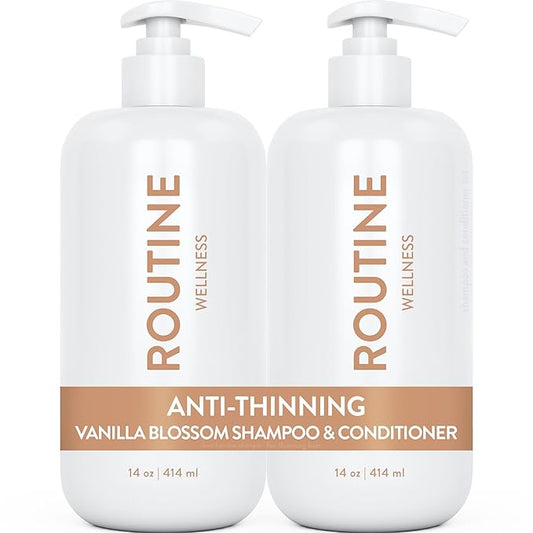 Routine Wellness Anti-Thinning Shampoo and Conditioner Set for Thinning Hair - Biotin DHT Blocker Women & Men - Color Safe Shampoo for Hair Loss & Healthier Hair - Vanilla Blossom (Pack of 2)
