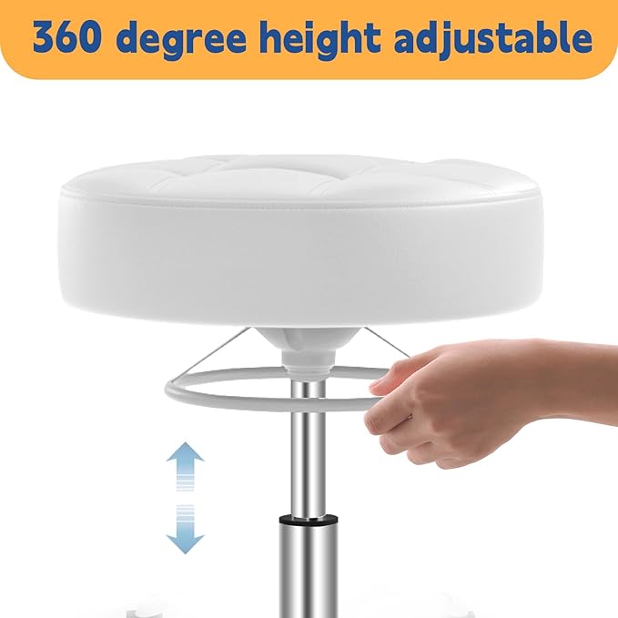 YEEZEE Rolling Stool Heavy Duty 400lb: Super Soft Seat Cushion,360° Swive,Height Adjustability,No Squeaky Noises,No Tip Over,New Upgraded Salon Stool Chair, Tattoo Facial Massage Spa Medical