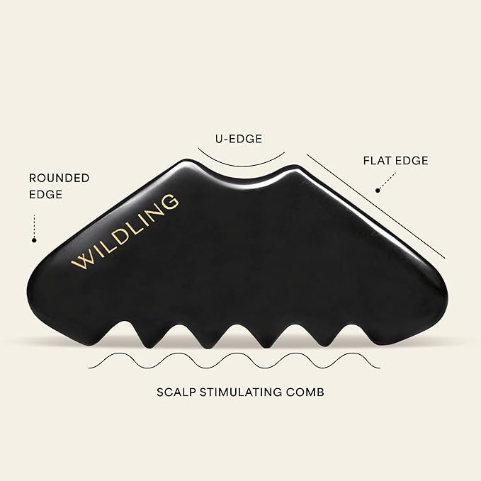 WILDLING Empress Gua Sha Stimulating Scalp Massager Comb I Scalp Scrubber for Hair Growth + Deep Scalp Cleansing I Patented Design Crafted with 100% Authentic Bian Stone