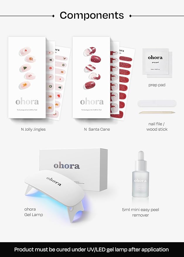 ohora Semi Cured Gel Nail Strips ([2025 Christmas Set] N Jolly Jingles & N Santa Cane) - Works with Any Lamps, Salon-Quality, Long Lasting, Easy to Apply & Remove