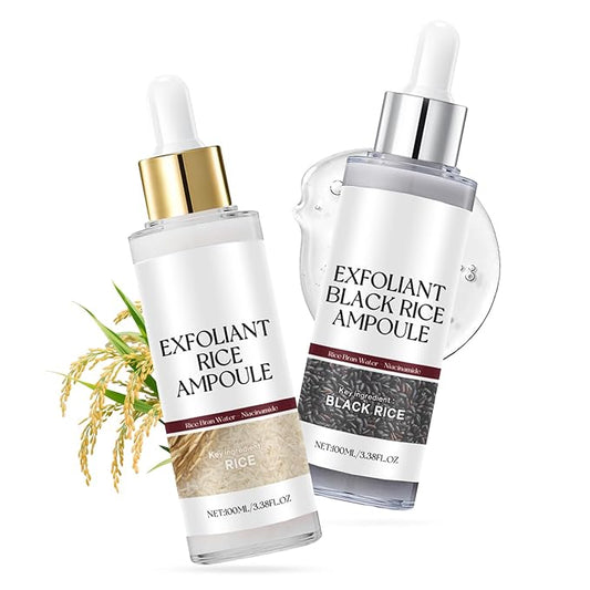 2PCS Rice Exfoliating Ampoule Set – Black & White Rice Brightening Duo for Glowing Skin | Gentle Peel + Pore Minimizing & Deep Hydration