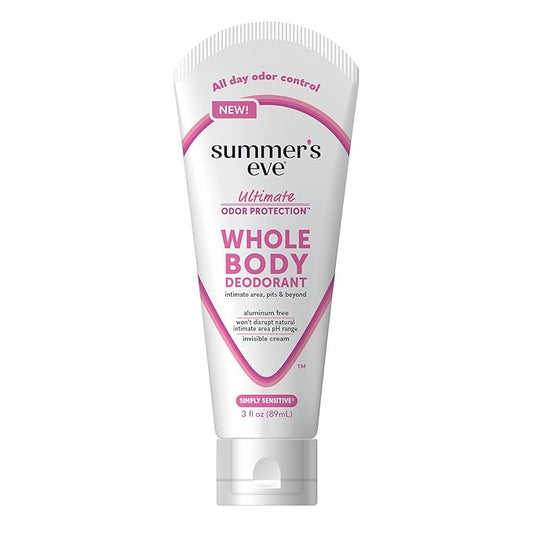 Summer's Eve, Whole Body Deodorant for Women, Ultimate Odor Control, Aluminum Free Deodorant, Simply Sensitive, 3 Fl Oz