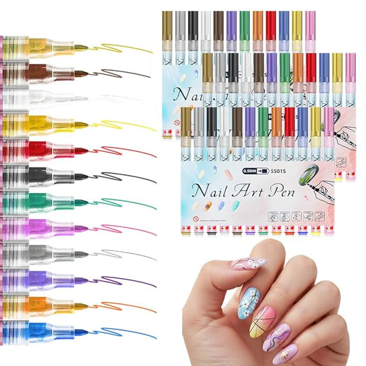 12 Colors Nail Art Pens Set, 2026 New Nail Art Pens for Painting Nails, Nail Art Markers Doodle Pen, Nail Art Tools for Dotting Drawing Painting Point Liner DIY, Quick Dry (3 Set, 0.5mm)