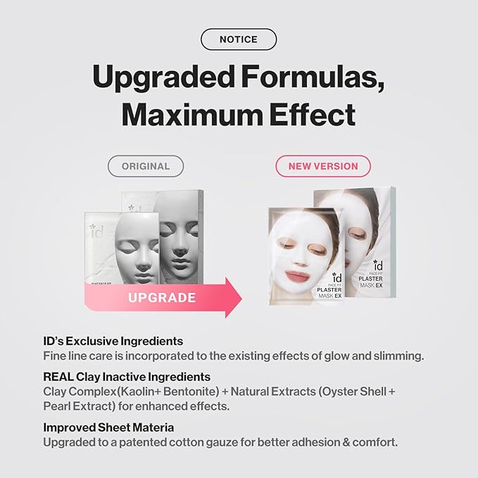 idplacosmetics ID FACE FIT PLASTER MASK EX (4 Sheets) — Kaolin Clay Sheet Mask Set for Pore-Look & Oil Control, Korean Skincare Two-Piece Dry-Down Mask for Smoother Texture & Matte Finish