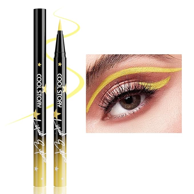 COOL STORY Liquid Eyeliner Waterproof Smudge Proof Eye Liner, 24H Long-Lasting, 0.6ml/0.02 fl.oz (Yellow)