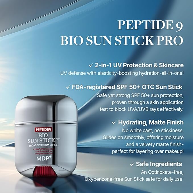 MDP+ Peptide 9 Bio Sunstick Pro | Korean Sunscreen Stick SPF 50+ | Lightweight, Non-Greasy Broad Spectrum UV Protection for Face & Body
