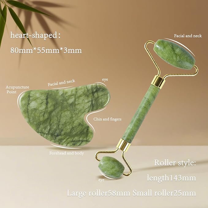 Jade Roller Gua Sha Tools - Nature Gua Sha Facial Tool Skin Tightening Face Massager Anti-Aging Jade Face Roller Puffiness Reducing Guasha Stone for Women Men