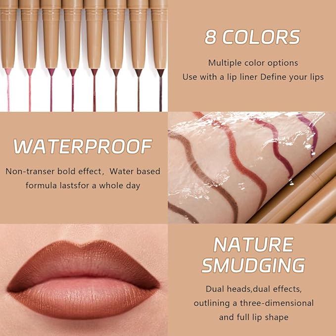 2Pcs Matte Lip Liner Pencil, Plump lip pencil liner Long-Lasting Creamy Formula, With Silicone Smudger for Define Contours & Sculpting Lip,Waterproof Non-Staining Crayon Lip Liners 05#+06#