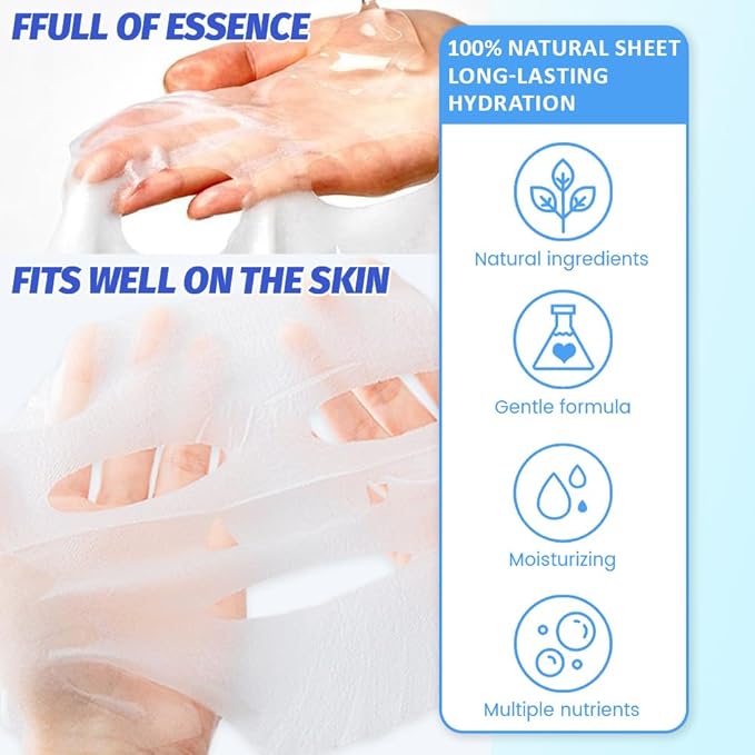 12 Pack Face Sheet Mask Skincare,Hydrating Face Mask For Sensitive Skin,Moisturize,Soothing,Nourish for All Skin Types,Natural Spa Party Facial Mask Skincare Set for Women Men Girls