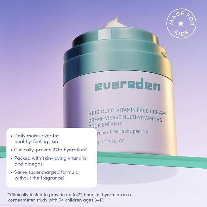 Evereden Fragrance-Free Kids Face Cream: 1.7 oz. | Unscented Face Lotion | Clean and Non-Toxic Face Moisturizer | Multi-Vitamin Unscented Skin Care for Kids
