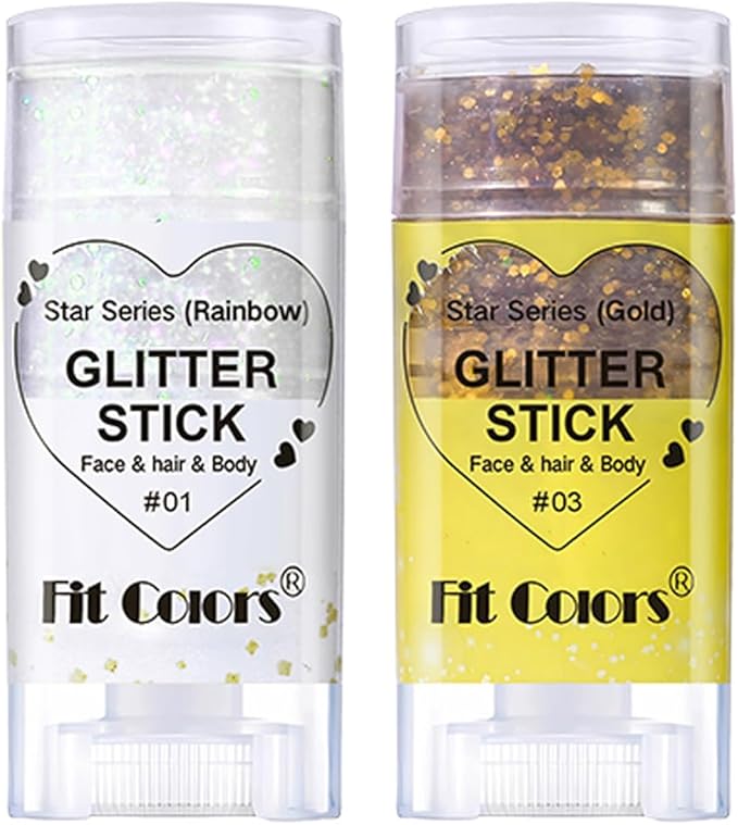 2 Pcs Silver Body Glitter Stick, Mermaid Glitter Gel Long Lasting Shimmer Hair Eyeshadow Face Body Glitter Concerts Music Festivals Halloween Sparkle Makeup for Women and Kids(Silver/Gold)