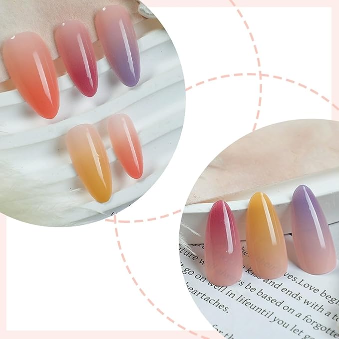 IMRAIN Rainbow Press on Nails Medium Almond Fake Nails Colorful Gradient False Nails with Designs Summer Glossy Glue on Nails Full Cover Acrylic Nail Supplies 24Pcs Stick on Nails