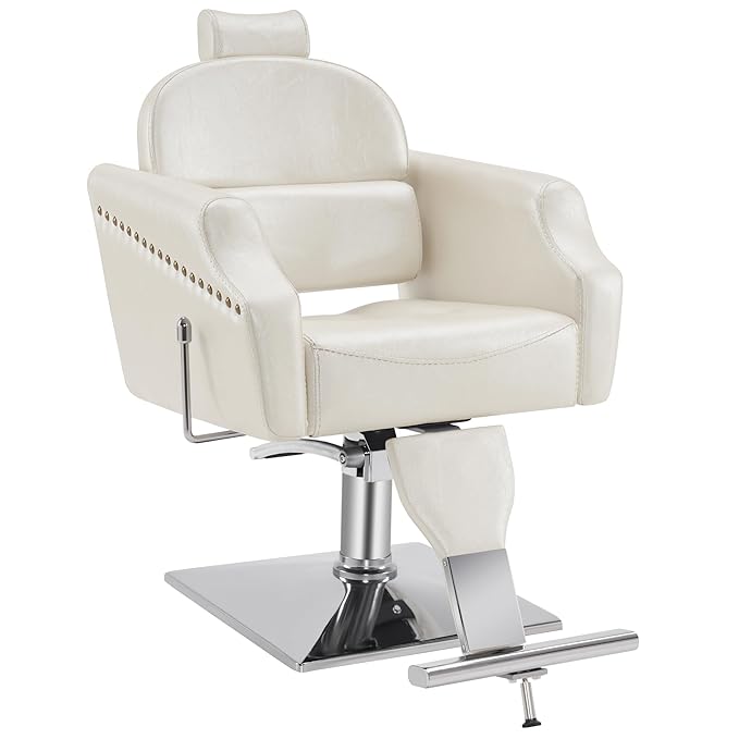 BarberPub Classic Recliner Leathern Barber Chair Antique Heavy Duty Hair Spa Salon Styling Beauty Equipment 3125(Champagne)