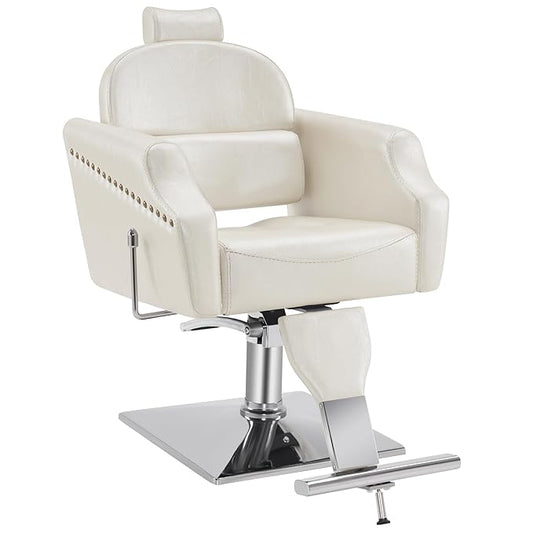 BarberPub Classic Recliner Leathern Barber Chair Antique Heavy Duty Hair Spa Salon Styling Beauty Equipment 3125(Champagne)