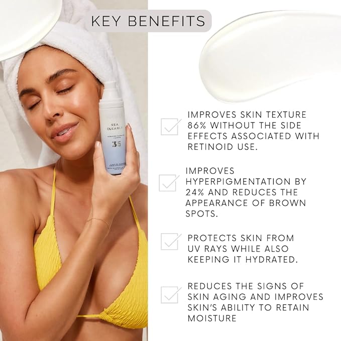 Sonrei Sea Clearly Hydrating Facial SPF 35 + Anti-aging Growth Factor Clear Sunscreen Gel & Primer | Broad Spectrum UV Protection | Water Resistant and Vegan | Non-greasy (1-Pack)