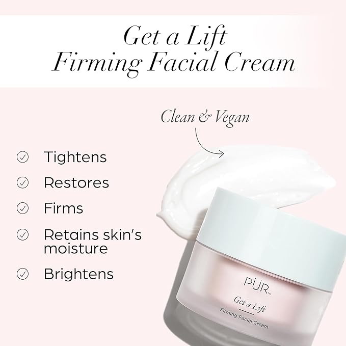 Firming Facial Cream, Get a Lift by PUR Beauty - Triple-Action Lightweight Moisturizer for Face & Neck Tightens Sagging Skin & Restores Firmness for Fine Lines & Wrinkles - Non-Greasy & Gluten Free.