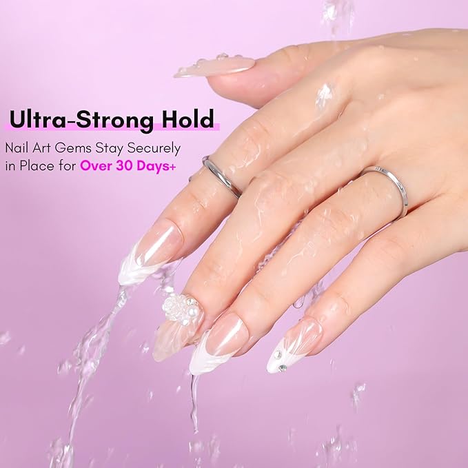 Makartt Nail Rhinestone Glue Gel with Brush Pen Set, 15ml Clear Nail Gem Glue Wipe-Off Super Strong Adhesive Nail Art Glue Gel for Nail Decorations 3D Stones Charms Flowers, Nail Lamp Needed