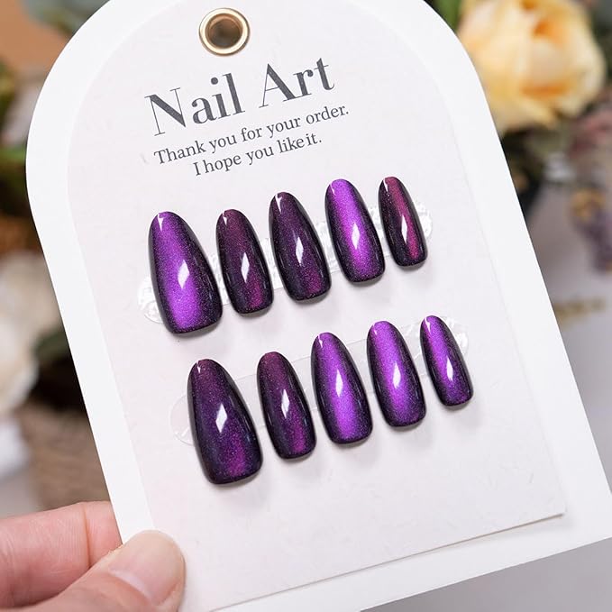 30Pcs Purple Press on Nails Medium Almond False Nails Elegant Purple Fake Nails Glitter Gradient Press ons Acrylic Nail Glossy Sparkly Glue on Nails Full Cover Stick on Nails for Women