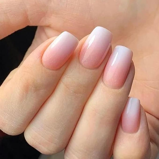 Modelones Pink Ombre Press on Nails, Christmas Short Square Fake Nails, Reusable Nail Kit with Nail Glue Adhesive Tabs Mini Nail File, Nails Press Ons 32Pcs 16 Sizes, Women Girl Gift