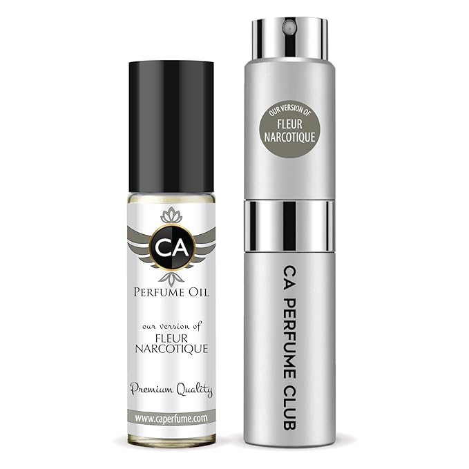 CA Perfume Duo Impression of Fleur Narcotique For Women And Men Perfume Layering Set Long Lasting Travel Size EDP + Body Oil Roll-On Bottle 0.27 Fl Oz+0.33 Fl Oz