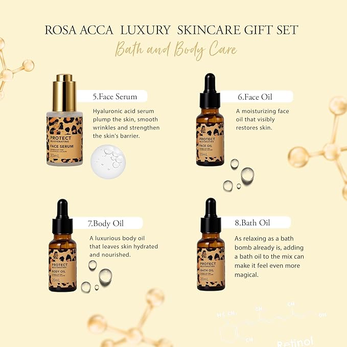 Leopard 23 Pcs Skin Care Set for Women, Bath and Body Set, Spa Gift Baskets, Birthday Gifts, Day Cream, Peptide Serum, Bath Oil, Sheet Mask, Clay Mask, Bath Bombs, Christmas, Valentines, Mother Day