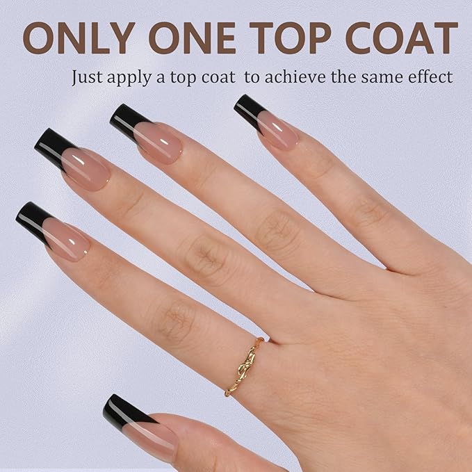 Misssix Black French Gel Nail Tips, 240Pcs French Tip Press on Nails Long Square, No Need to File 3 in 1 Tips Pre-lasting, Fake Nails for Nail Art DIY 15 Sizes