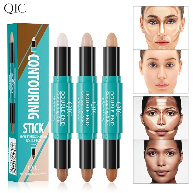 2-in-1 Contour & Highlighter Stick - Dual-Ended, Waterproof, Long-Lasting, for All Skin Tones (01# Ivory + Dark coffee)