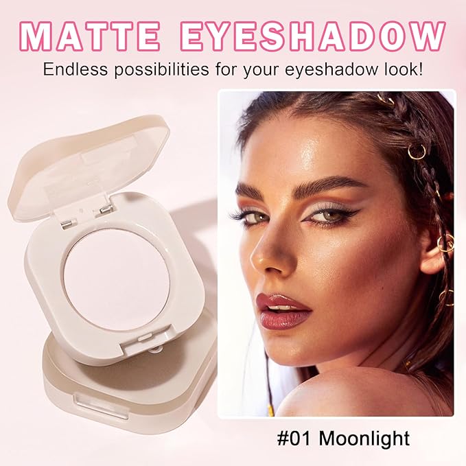 Single Eyeshadow Nude Eyeshadow Primers,Beige Brown Eyeshadow,Ultra Fine Smooth Powder Long Lasting High Pigment Eyeshadow,Daily Korean Eyes Makeup (01 Moonlight)