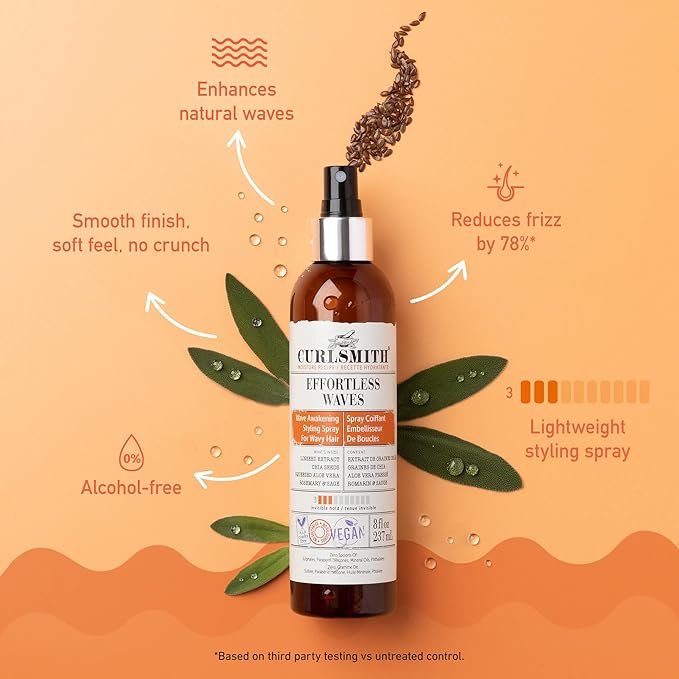 CURLSMITH - Effortless Waves Styling Spray, Lightweight and Moisturising, Reduce Frizz, Natural Look, For Wavy and Curly Hair, Vegan (59ml/2 fl oz) Trial or Travel Size
