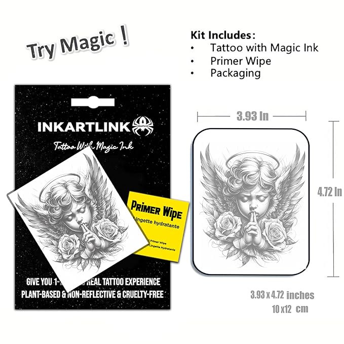 INKARTLINK Semi Permanent Tattoo, party tattoo, beautiful and realistic design, fun tattoo experience, cruelty-free, non-reflective, waterproof (Angel 2)