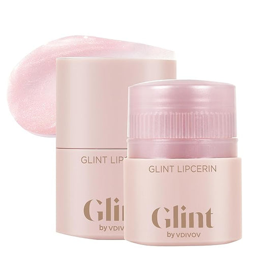 Glint Lipcerin (Pink Sparkle, 0.5fl oz) - Lasting Hydration, Plumping 5-in-1 Lip Care Gloss Balm with Glitter, Shea Butter. Korean Skin Care. Chapped, Dry, Cracked, Damaged Lips.