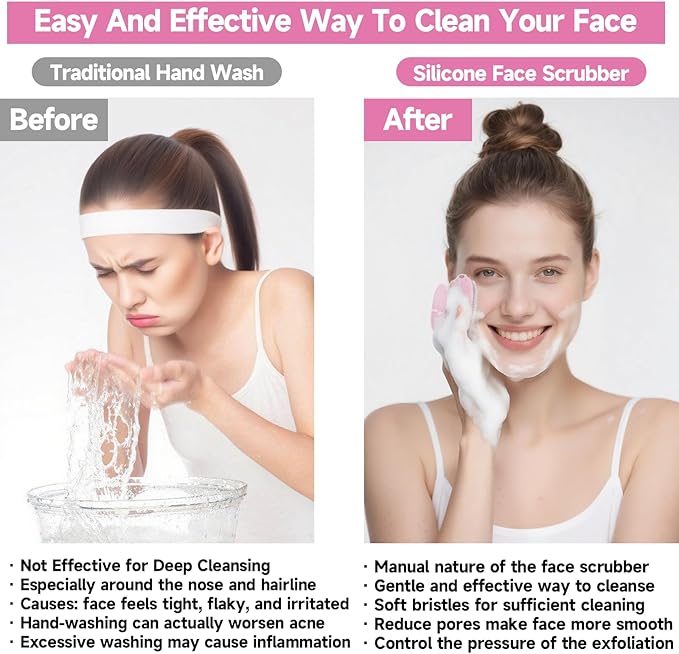 2 PCS Face Scrubber, Soft Silicone Face Exfoliator with Suction Cup for Man and Women Deep Skin Clean (Body Scrubber + Face Scrubber Pink)
