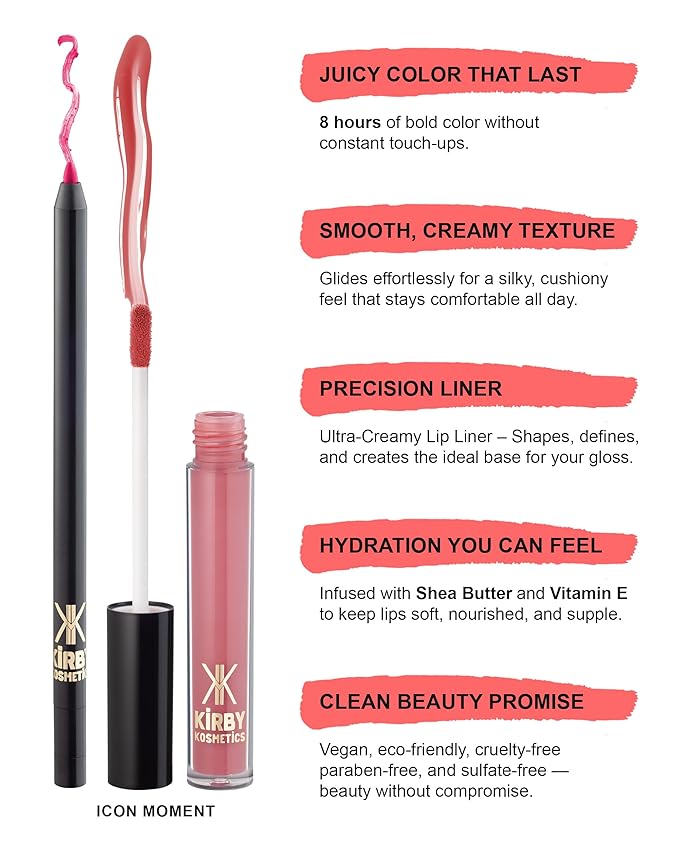 Lip Kit Duo – Icon Moment- TikTok-Viral Precision Liner & Glossy Liquid Lipstick, Clean 2-Step Set with Hydrating Long-Wear Color – Bold Inclusive Beauty for Everyday Konfidence