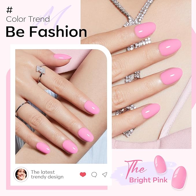 modelones Short Press on Nails, Oval Fake Nails Kit Press Ons with Nail Glue, Adhesive Tabs, Nail File, Prep Pad, Manicure Stick, Pink, 32Pcs 16 Sizes, Christmas