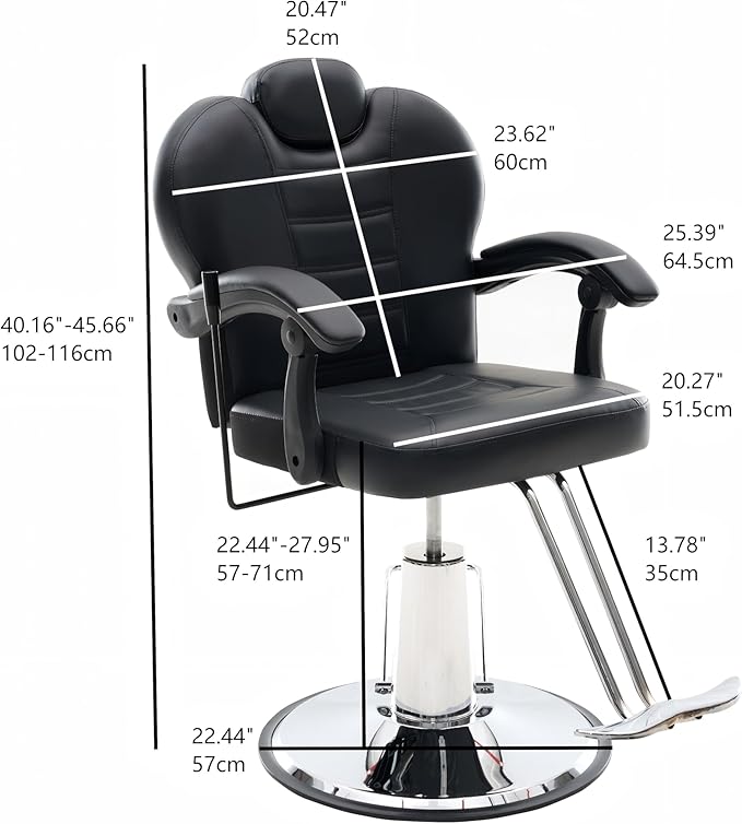 Hair Salon Chair, Styling Reclining Barber Chair,102°-140° Reclining Barber Chairs for Barbershop, Heavy Duty Hydraulic Pump 360° Swivel Salon Chair for Hair Stylist
