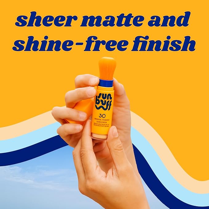 Sun Buff Powder Sunscreen Brush SPF 30 - Mineral Sunscreen for Scalp, Face, & Body - Water Resistant 80 Min | Brush On Powder, Zinc Oxide UVA UVB Protection, Travel Size 0.14oz, Made in USA