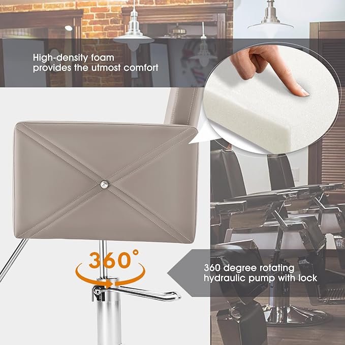 Artist hand Grey Salon Chair for Hair Stylist with Back Cover, Hydraulic Hair Chair 360 Swivel Barber Chair, Beauty Salon Equipment for Hair Stylist, Max Load Weight 330 Lbs