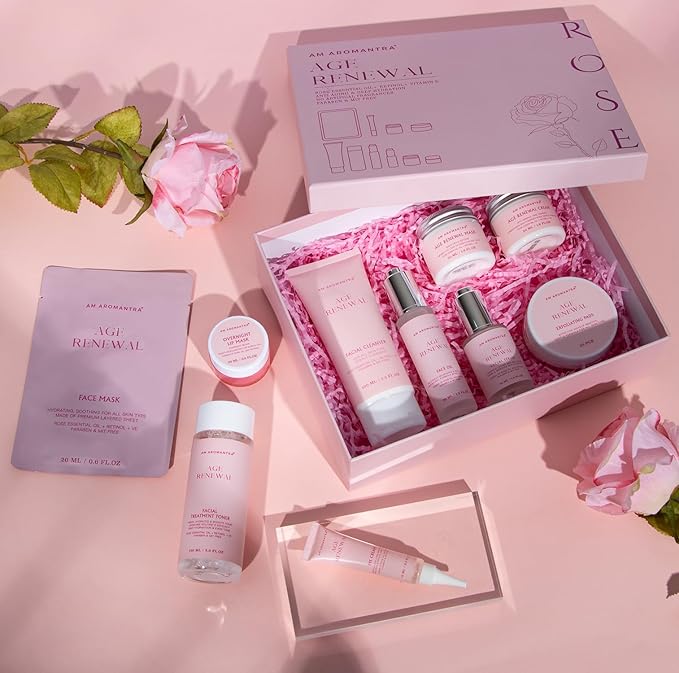 Mother's Day Gifts for Mom Skin Care Routine Kit for Women, Rose Essential Oil+Retinol+ Vitamin E, 10-Piece Complete Skin Care Set, Korean Skin Care Set, Birthday Gifts for Women