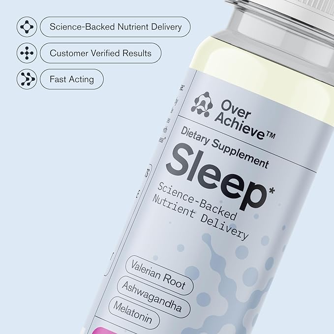 Sleep Drink with Advanced Nanoscience Technology - Contains Melatonin, Ashwagandha and Valerian Root - 12 Pack Liquid Sleeping Aid Help Fall Asleep Faster, Mix Berries 2oz