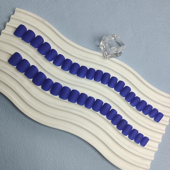 48Pcs Matte Royal Blue Press on Nails - Short Square Gel Nails - Glue on Acrylic Stick on False Nails for Women - Natural Handmade Thick Extra Short Petite