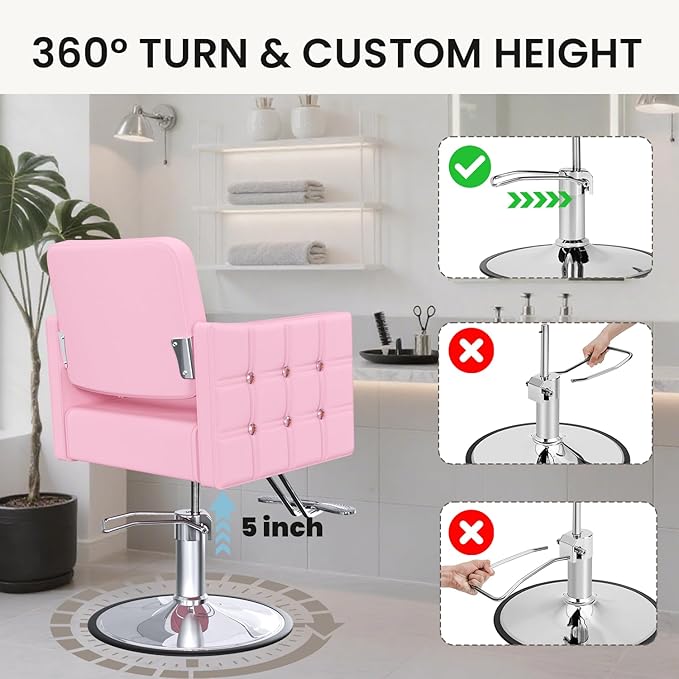 Professional Salon Chair for Hair Stylist, 350 Lbs Heavy Duty Hydraulic Pump, 360° Swivel Styling Chair with Adjustable Height, Barber Chair for Barber Shop, Spa, Tattoo Studio, Cameo Pink