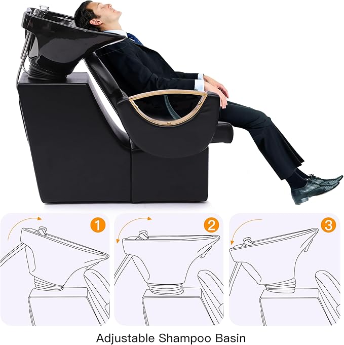 Shampoo Backwash Barber Chair with Tilting Ceramic Shampoo Bowl, Hair Washing Station,Barber Chair for Spa Beauty Salon,Barbershop