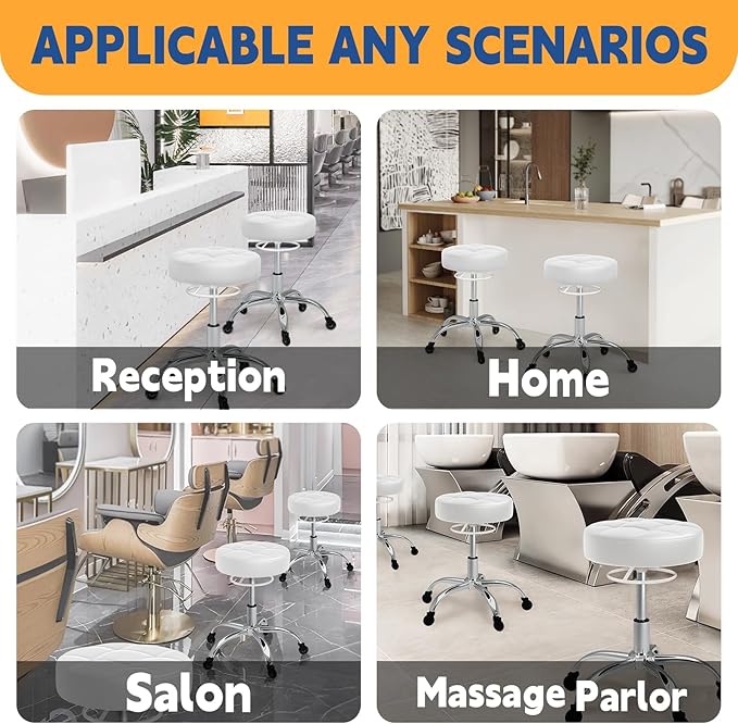 YEEZEE Rolling Stool Heavy Duty 400lb: Super Soft Seat Cushion,360° Swive,Height Adjustability,No Squeaky Noises,No Tip Over,New Upgraded Salon Stool Chair, Tattoo Facial Massage Spa Medical